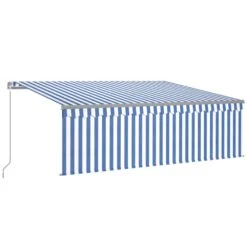 VIDAXL Auvent Manuel Rétractable Avec Store 4x3 M Bleu Et Blanc -Le Coin Detente Boutique e7b5f37a31c6070c